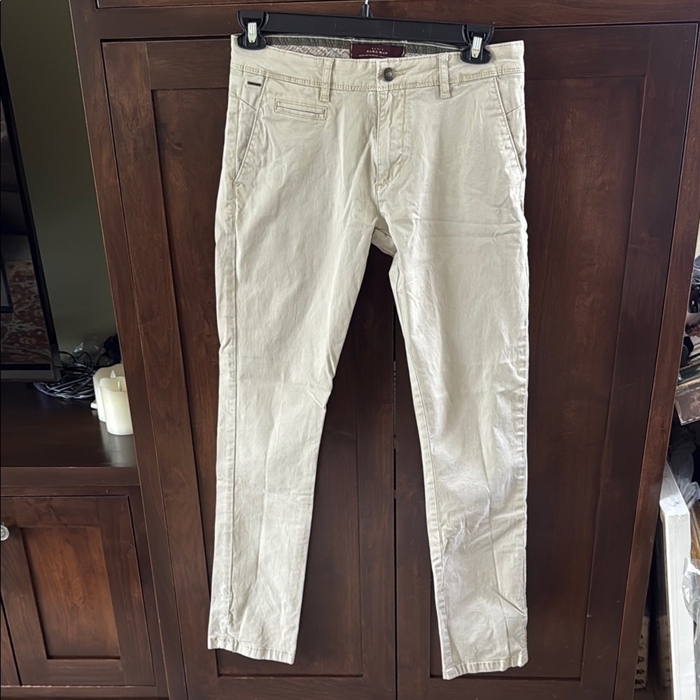Zara Cream Chinos Cotton Blend Straight Leg